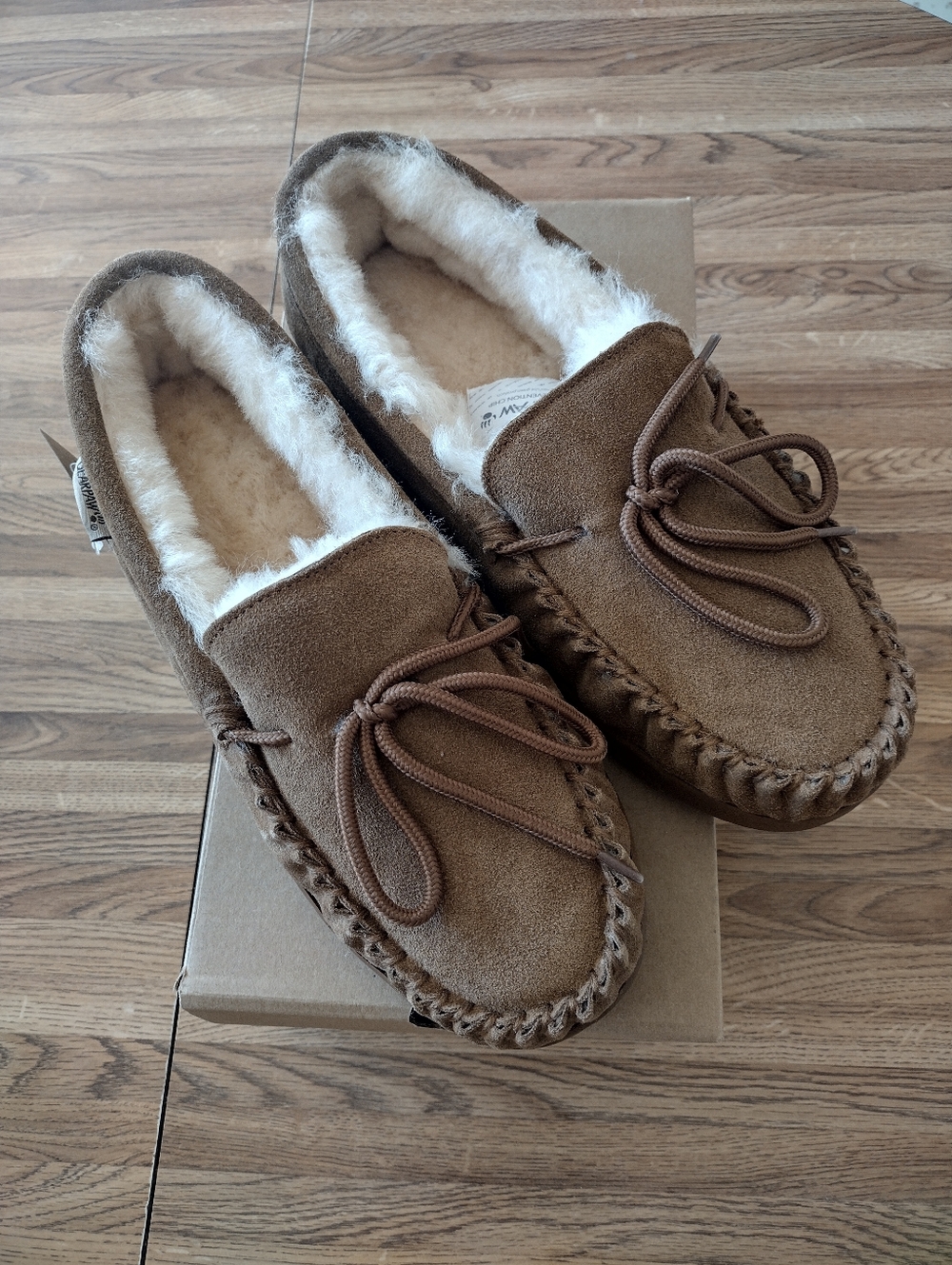 BearPaw Men's Brown Suede Shearling-Lined Moc II Slippers